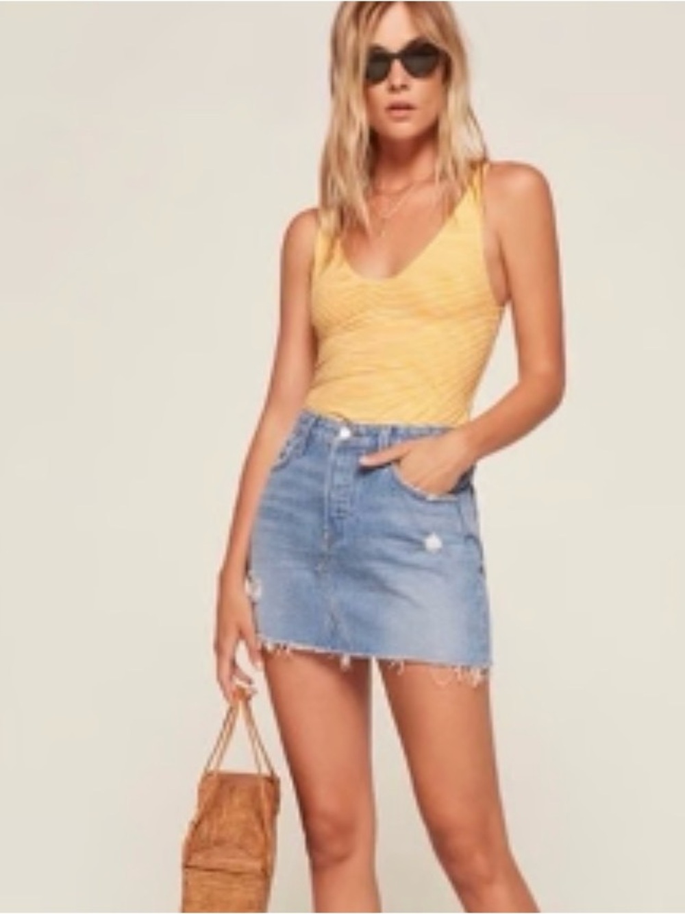 Reformation Sofia Tank, Rochelle Stripe - Yellow & White